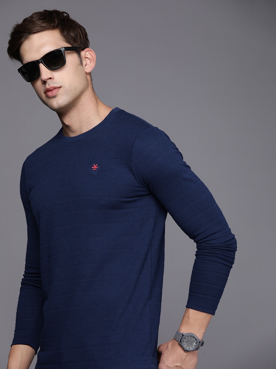 

WROGN Men Long Sleeves Striped T-shirt, Navy blue