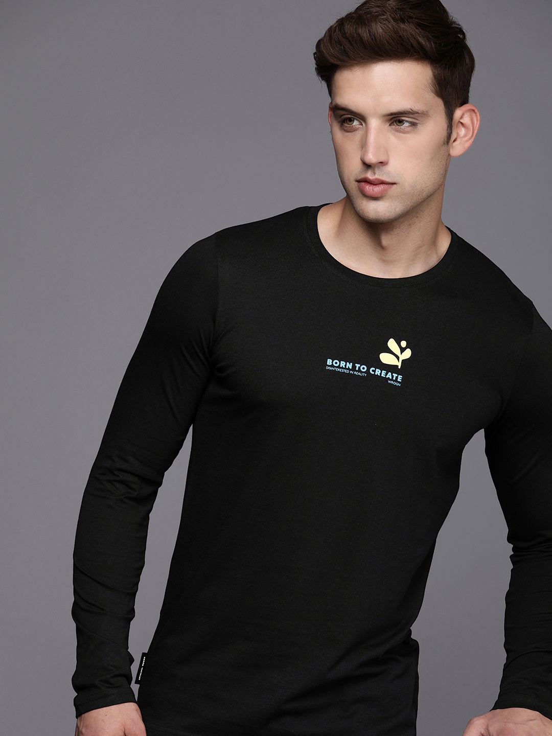 

WROGN Round Neck Slim Fit Minimal Typography Printed T-shirt, Black