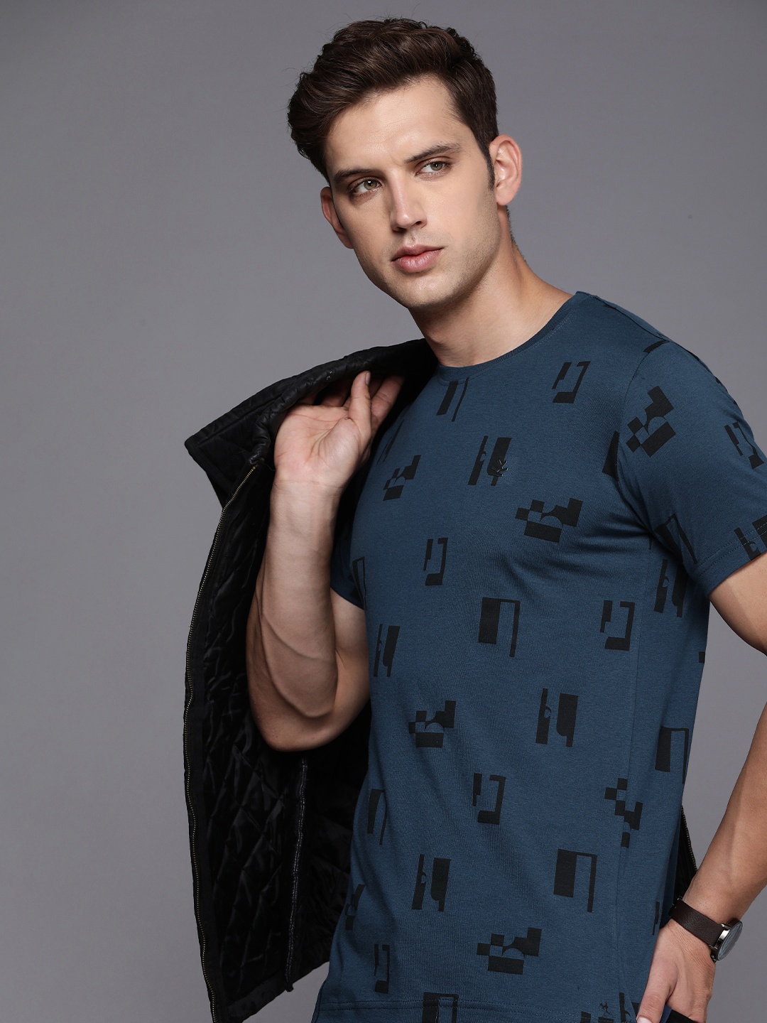 

WROGN Printed Slim Fit T-shirt, Blue