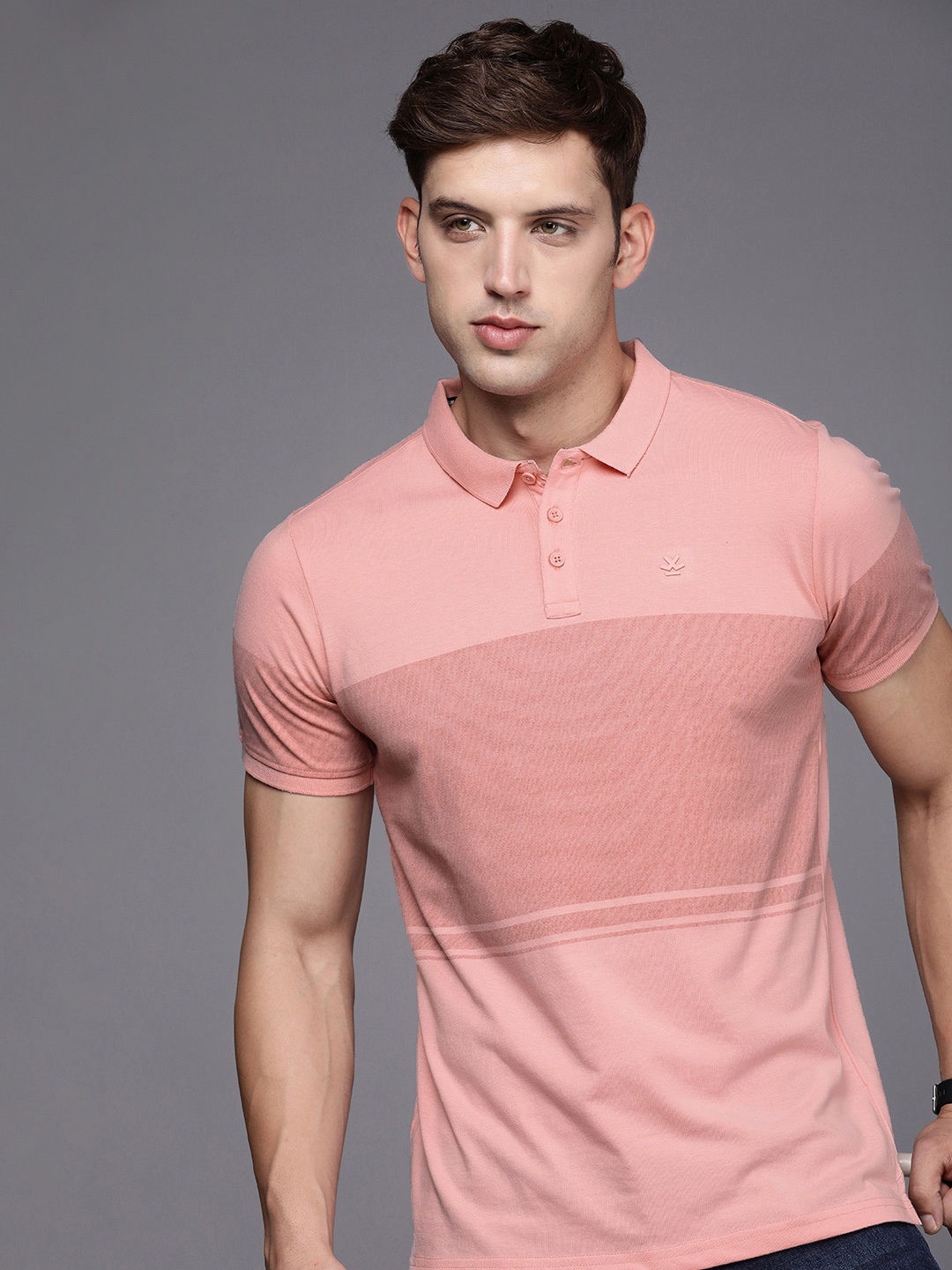 

WROGN Men Striped Polo Collar T-shirt, Pink