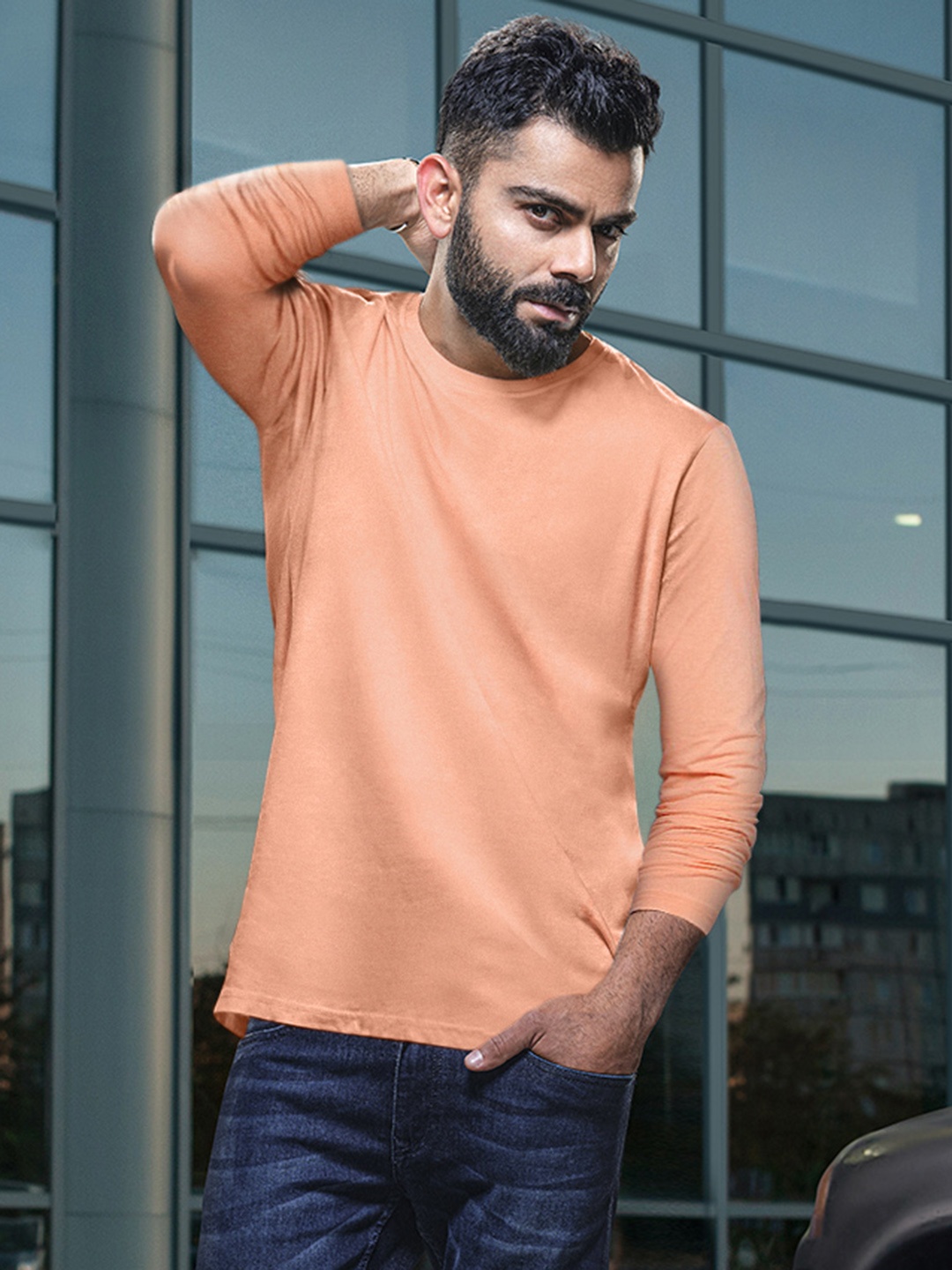 

WROGN Brand Logo Applique Slim Fit T-shirt, Peach