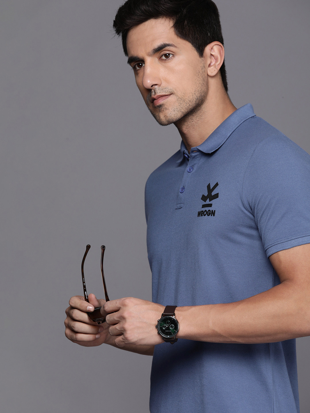 

WROGN Men Polo Collar Slim Fit T-shirt With Brand Logo Detail, Blue