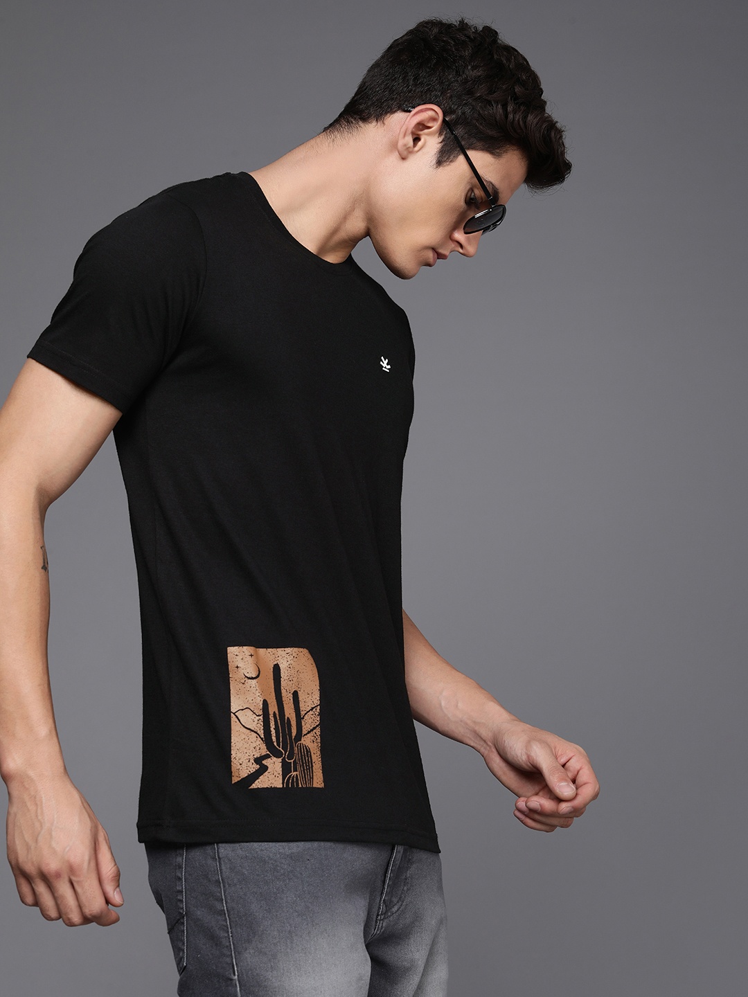 

WROGN Printed Slim Fit T-shirt, Blue