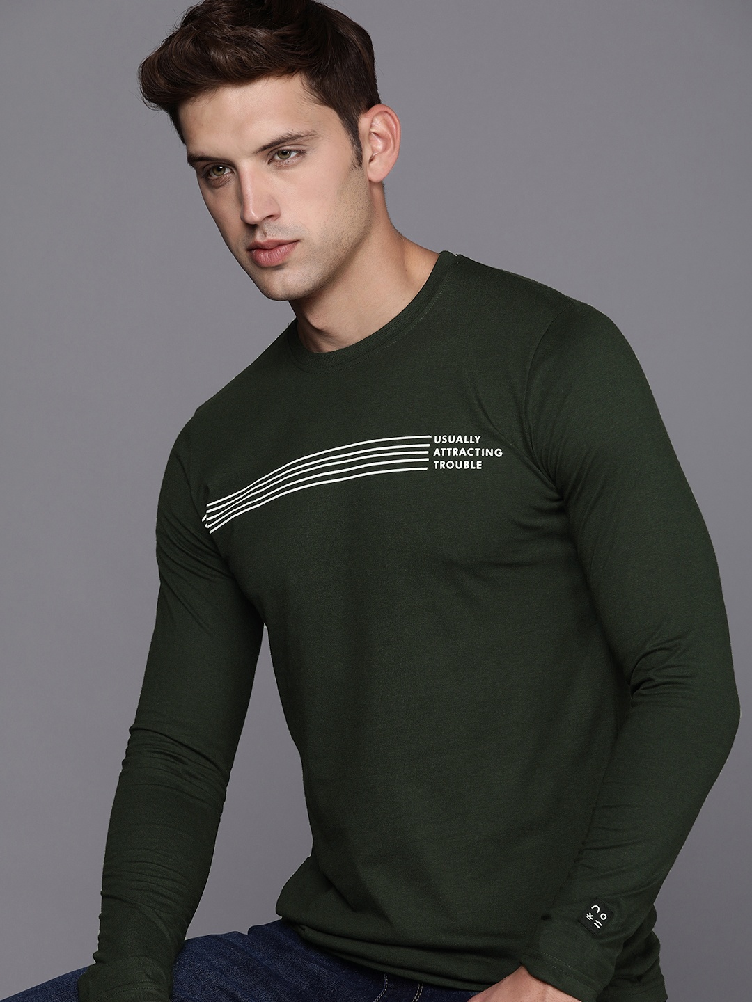 

WROGN Round Neck Striped Slim Fit T-shirt, Green