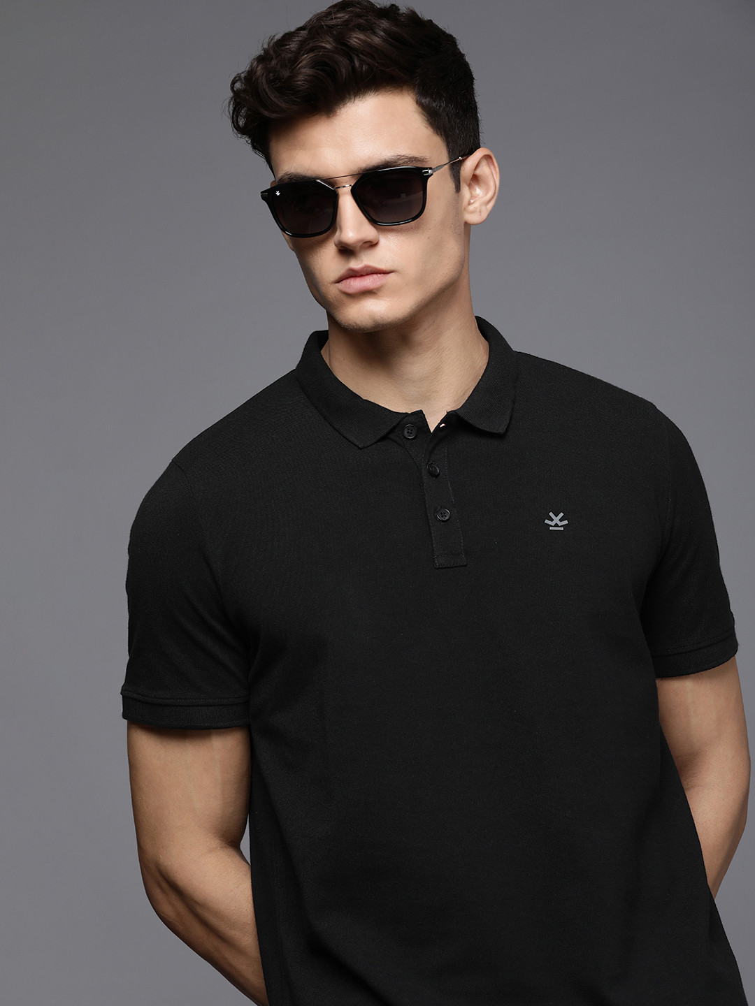

WROGN Brand Logo Polo Collar Applique Slim Fit T-shirt, Black