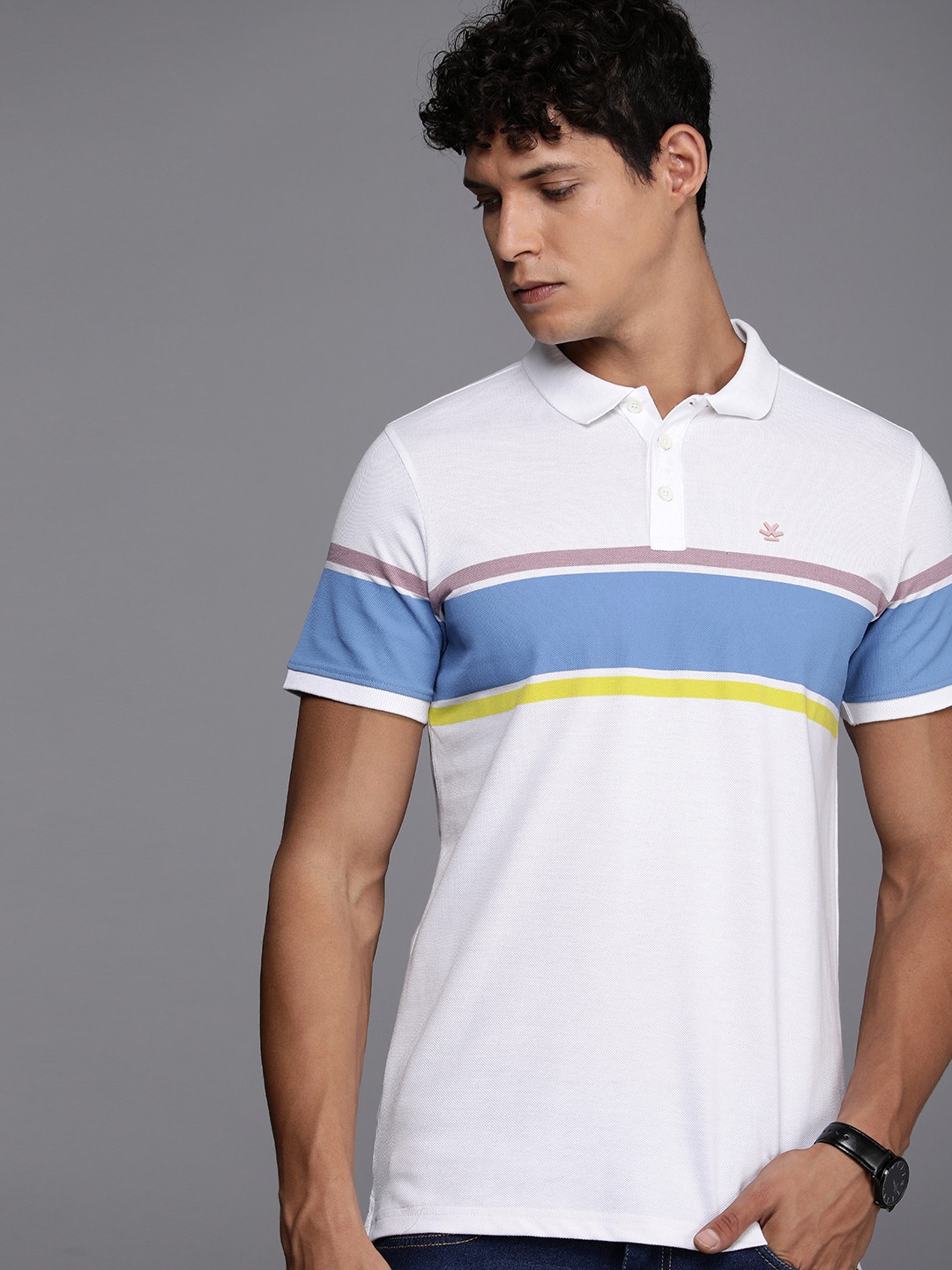

WROGN Striped Polo Collar T-shirt, White