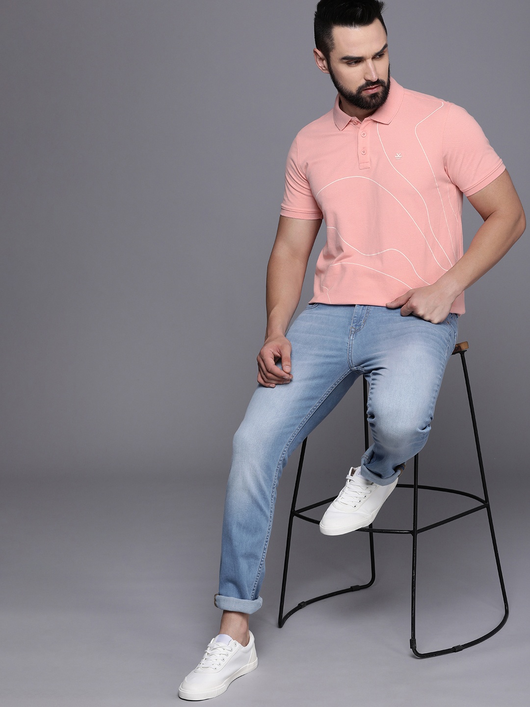 

WROGN Men Printed Polo Collar Slim Fit T-shirt, Pink