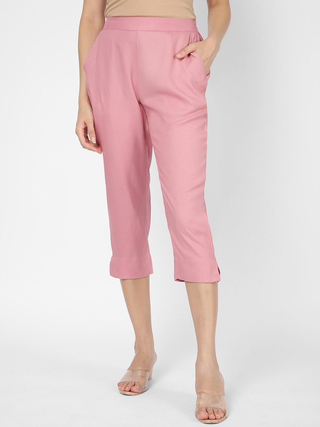 

R&B Women Mid-Rise Three-Fourth Trousers, Pink