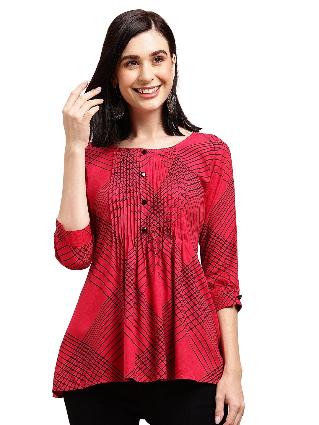 

Nimayaa Red Striped Kimono Sleeve Top