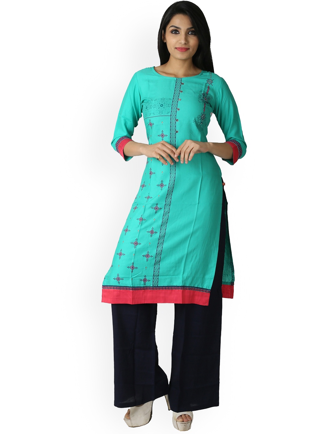 

Span Ethnic Motifs Printed Straight Kurta, Green