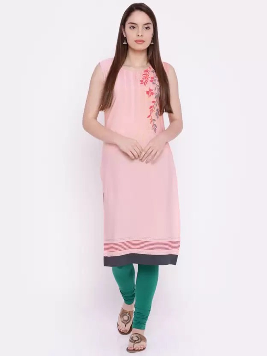 

Span Floral Embroidered Straight Kurta, Pink