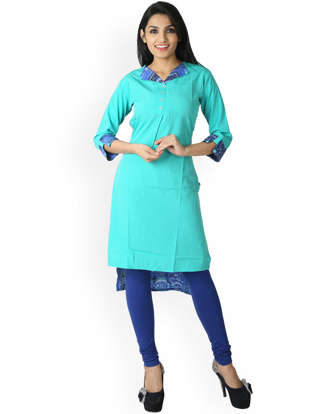 

Span Shirt Collar Crepe Straight Kurta, Blue