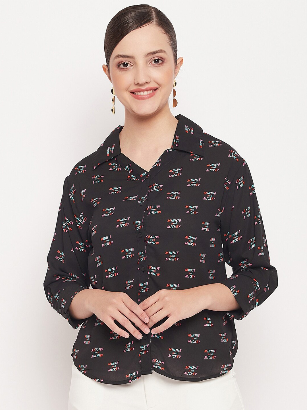 

Madame Typography Printed Opaque Casual Shirt, Black