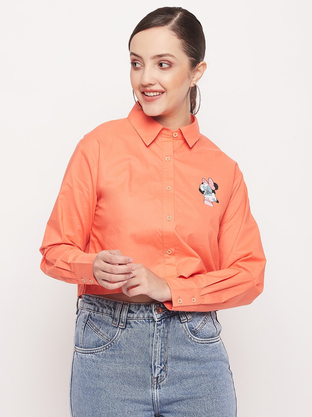 

Madame Women Orange Opaque Casual Shirt