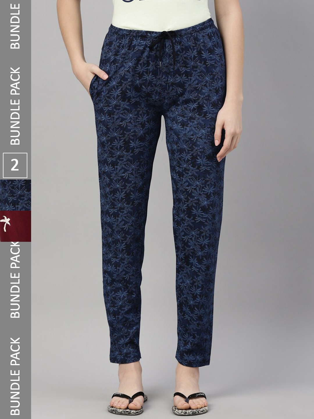 

Kryptic Women Pack of 2 Printed Pure Cotton Lounge Pants, Blue