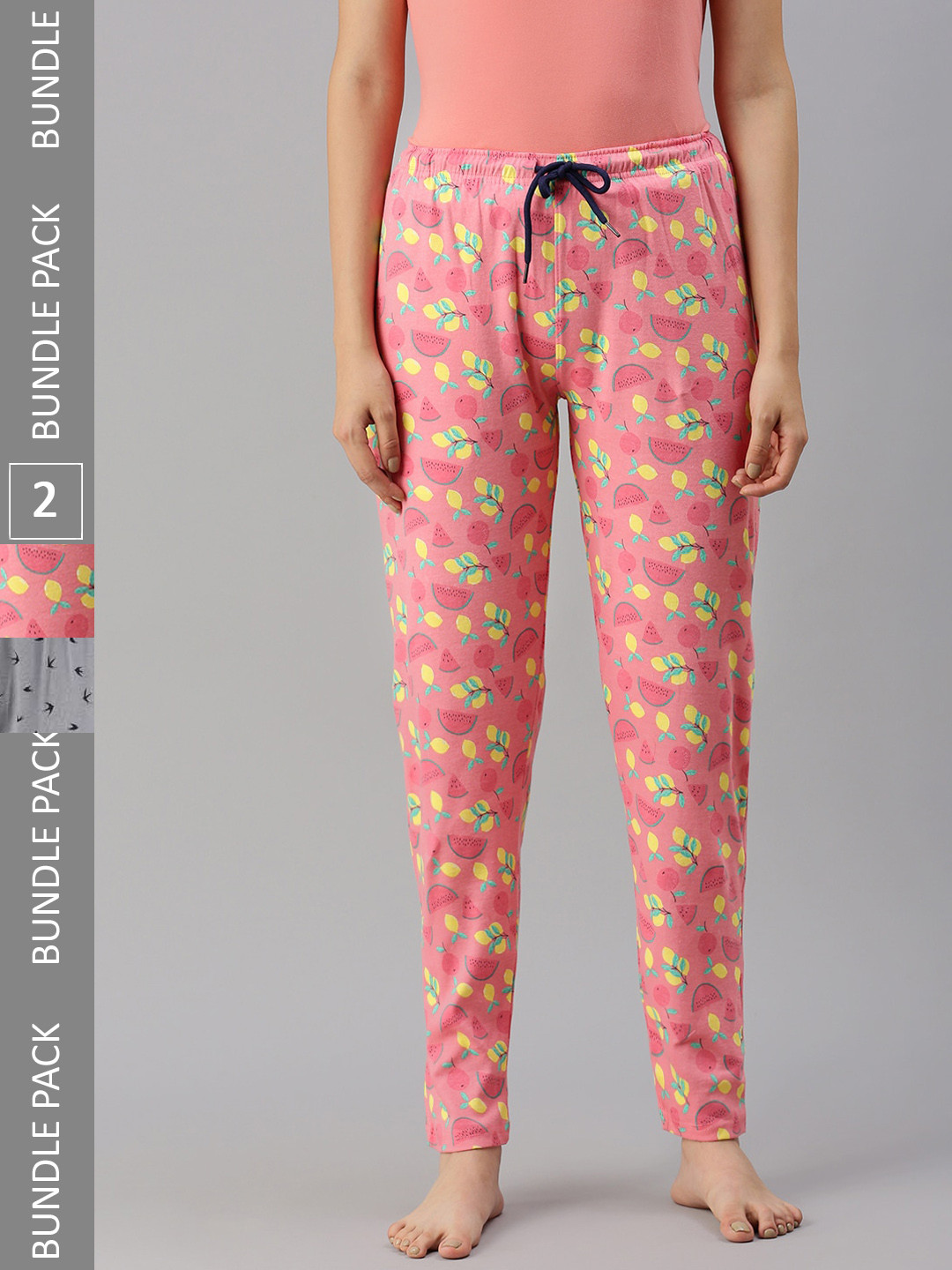 

Kryptic Women Pack of 2 Printed Pure Cotton Lounge Pants, Peach