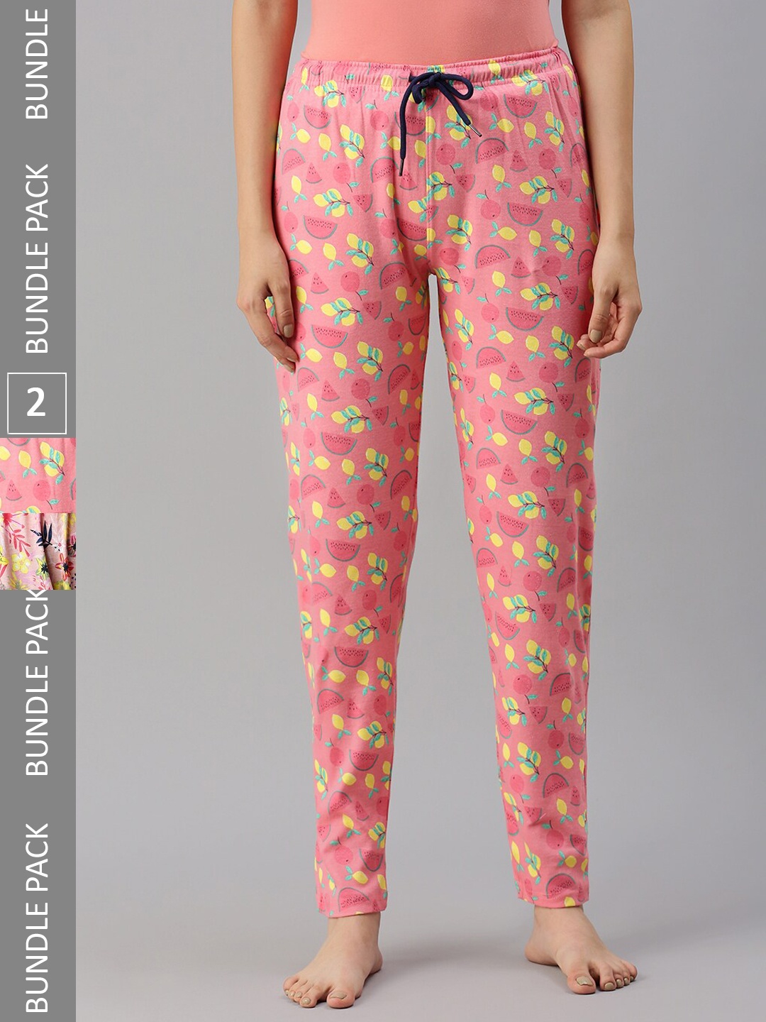 

Kryptic Women Pack of 2 Printed Pure Cotton Lounge Pants, Peach