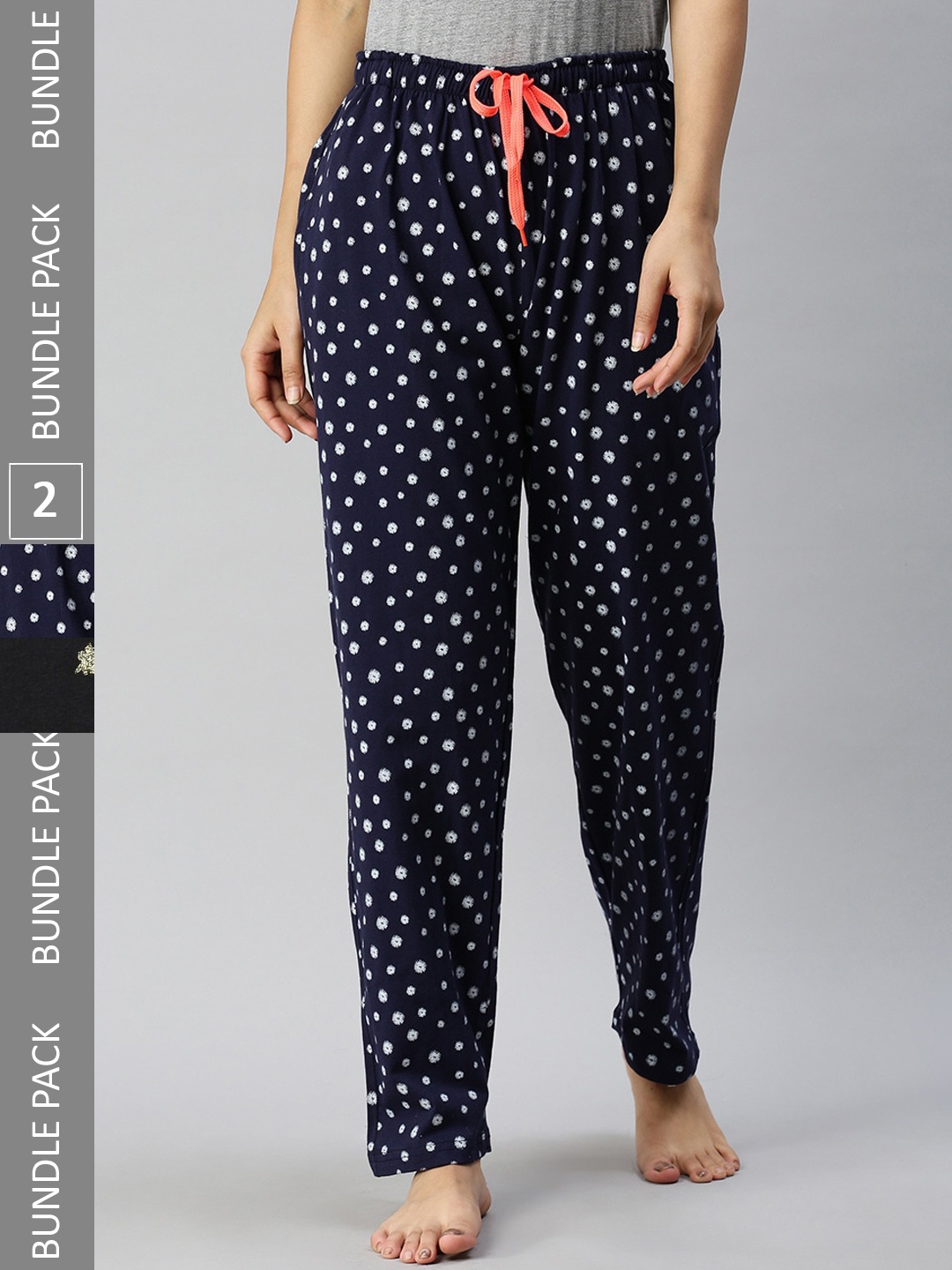 

Kryptic Women Pack of 2 Printed Pure Cotton Lounge Pants, Black