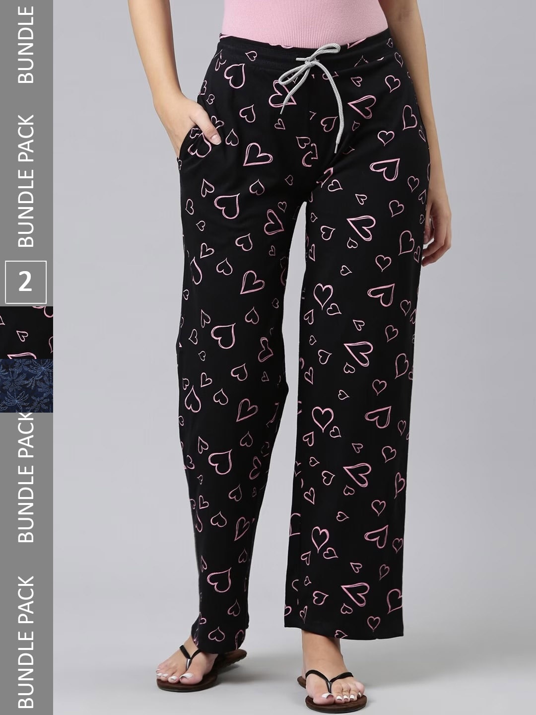 

Kryptic Women Pack of 2 Printed Pure Cotton Lounge Pants, Black