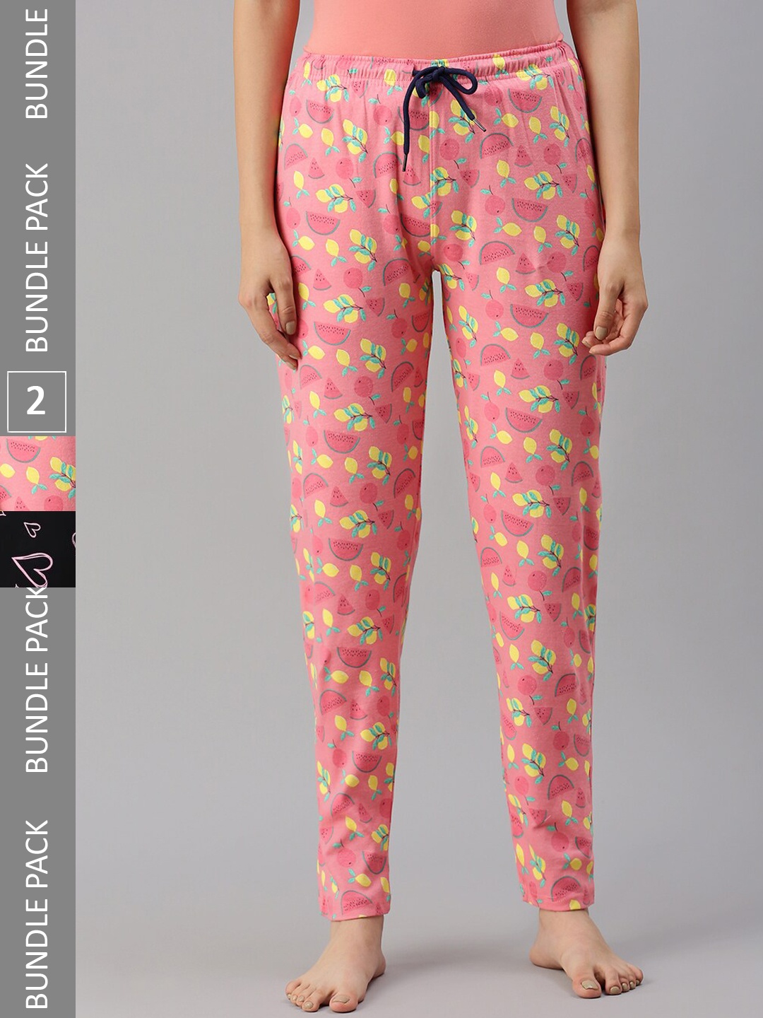 

Kryptic Women Pack of 2 Printed Pure Cotton Lounge Pants, Peach