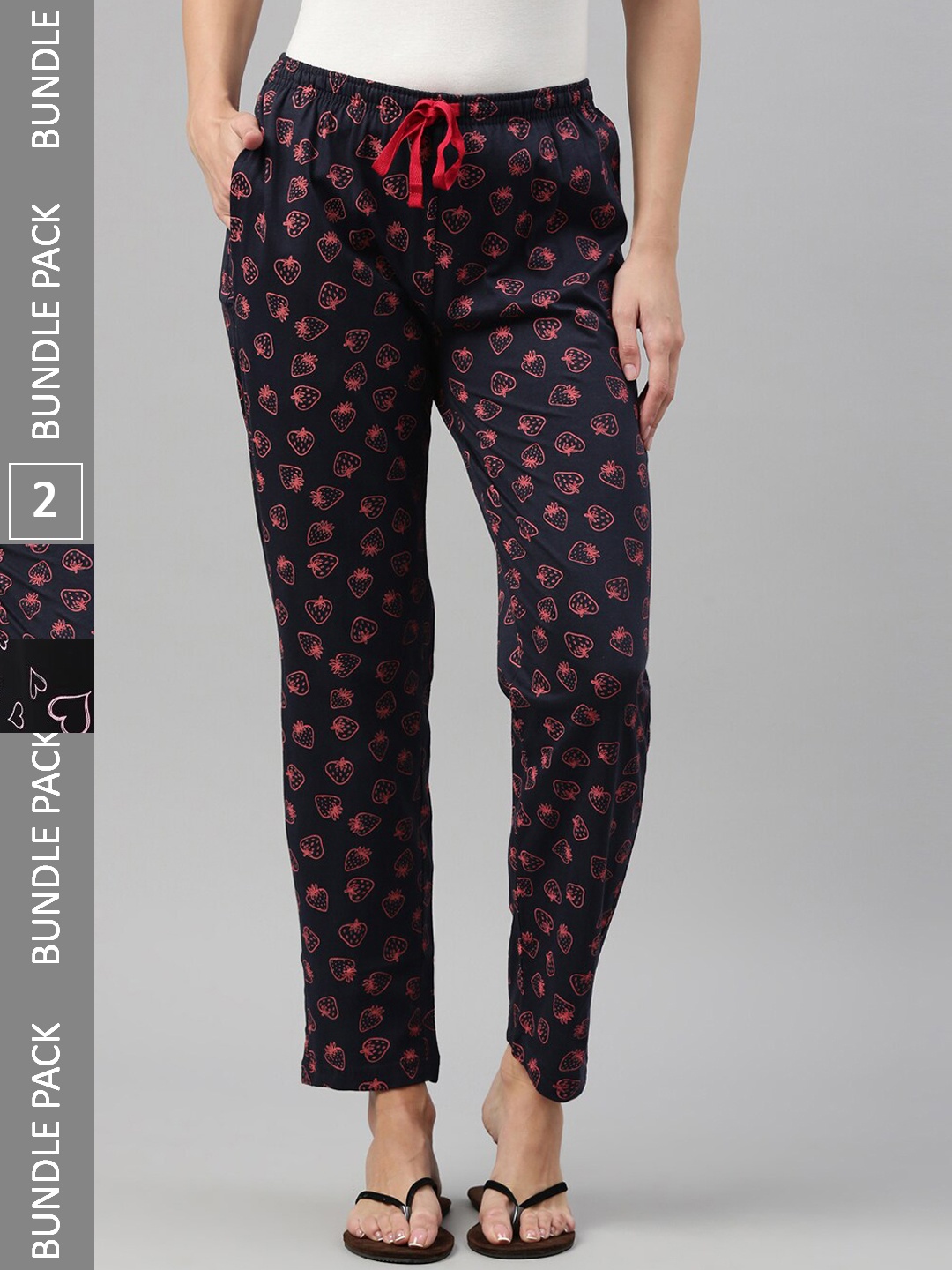 

Kryptic Women Pack of 2 Printed Pure Cotton Lounge Pants, Black