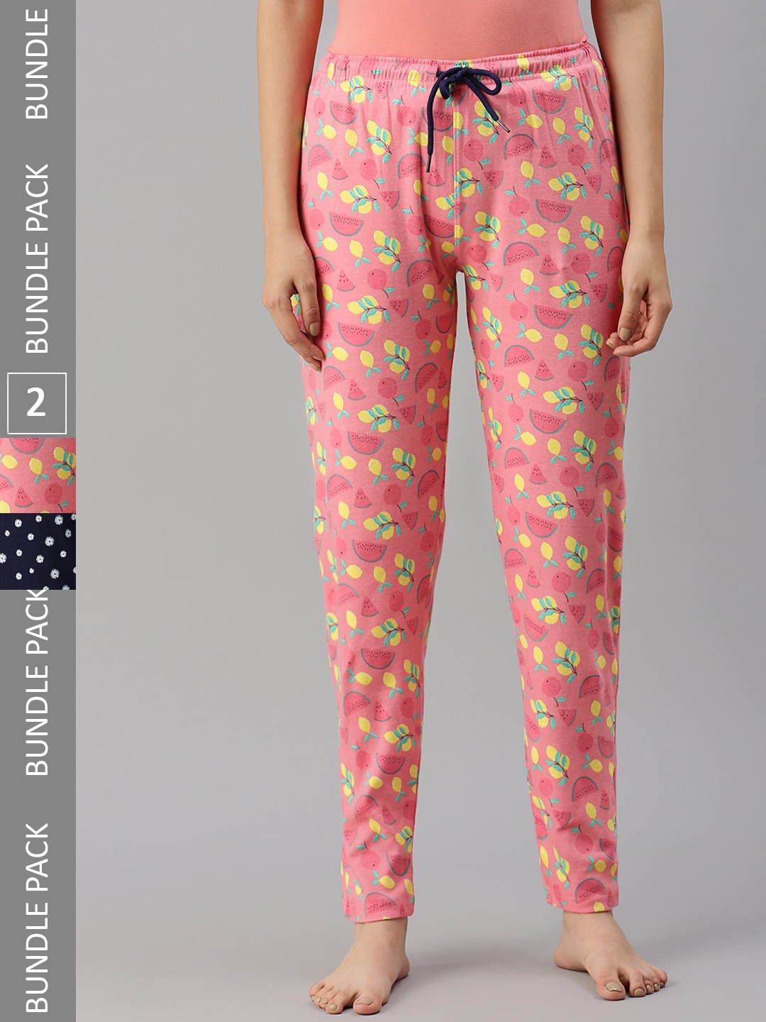 

Kryptic Women Pack of 2 Printed Pure Cotton Lounge Pants, Peach