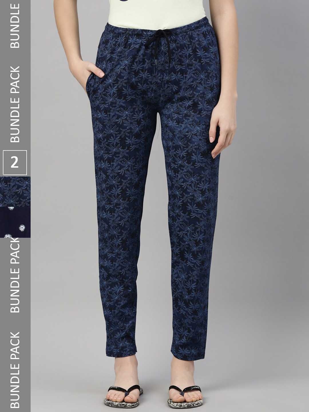 

Kryptic Women Pack of 2 Printed Pure Cotton Lounge Pants, Blue