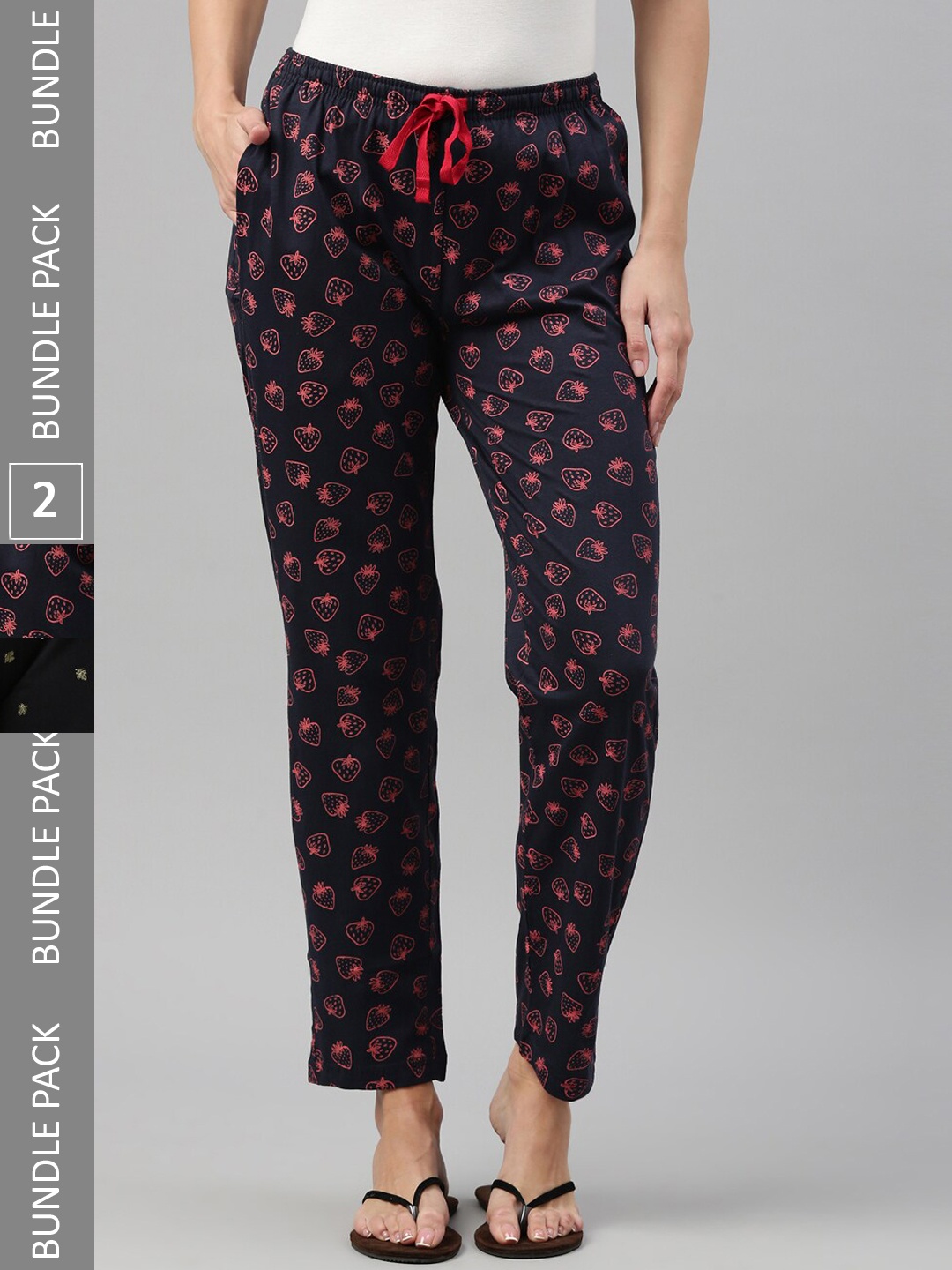 

Kryptic Women Pack of 2 Printed Pure Cotton Lounge Pants, Black