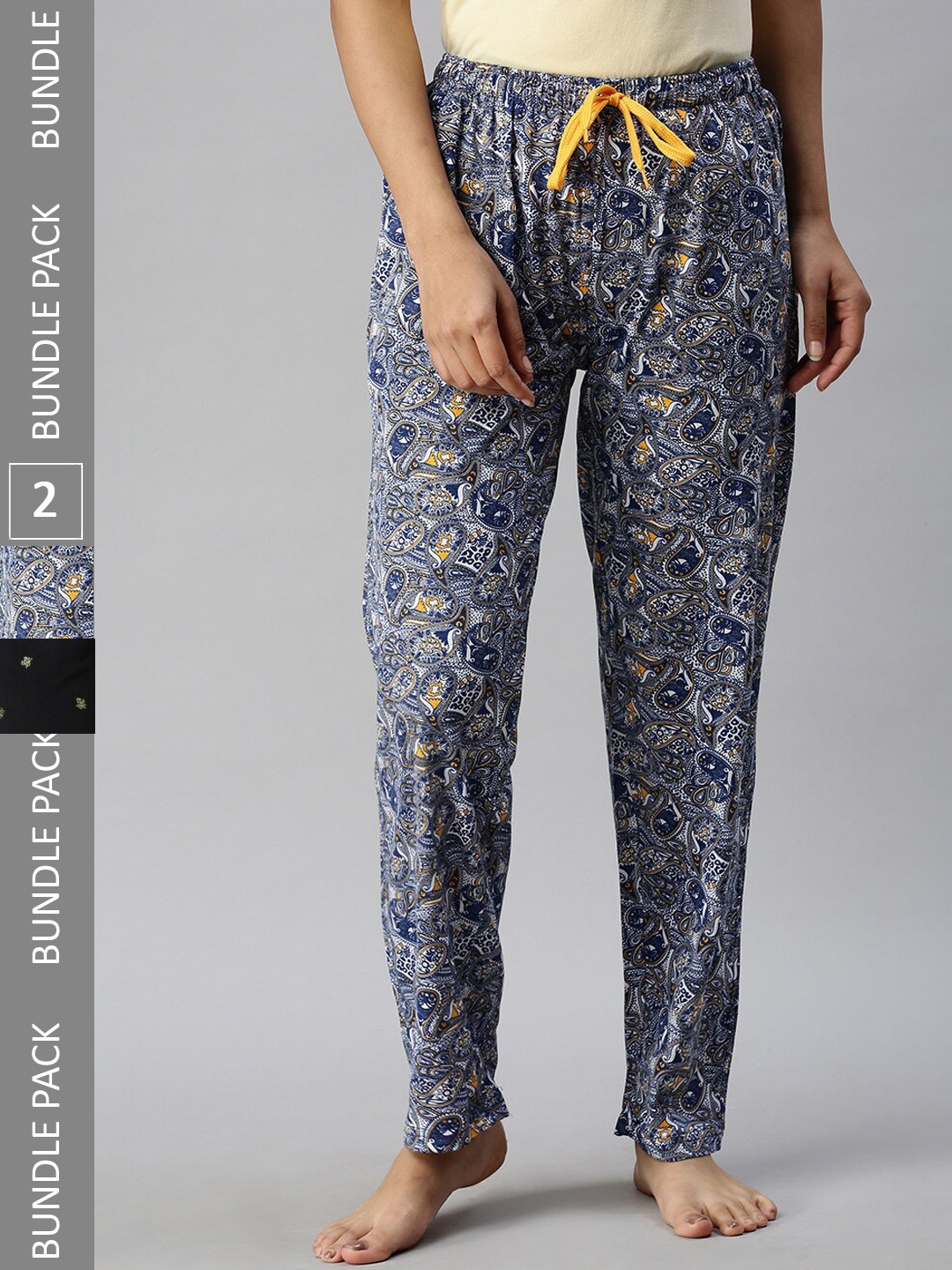 

Kryptic Women Pack of 2 Printed Pure Cotton Lounge Pants, Black