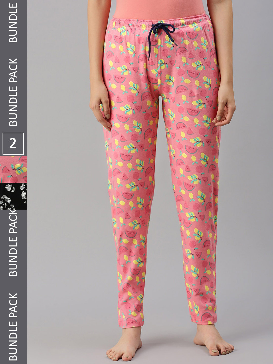 

Kryptic Women Pack of 2 Printed Pure Cotton Lounge Pants, Peach