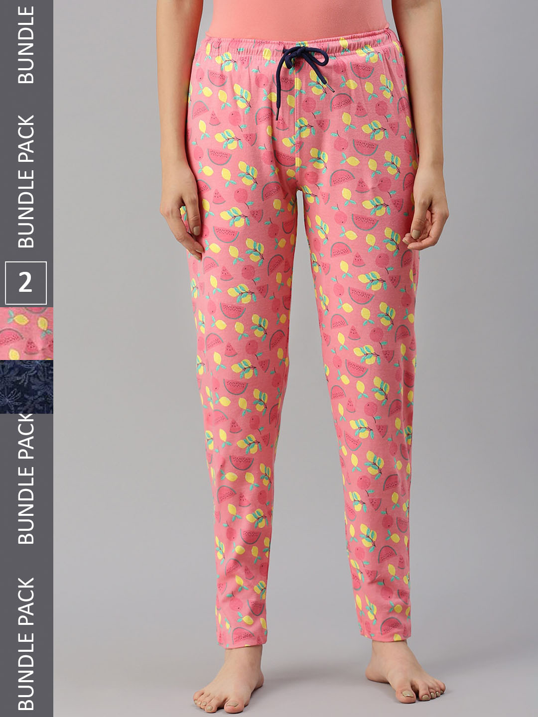 

Kryptic Women Pack of 2 Printed Pure Cotton Lounge Pants, Peach