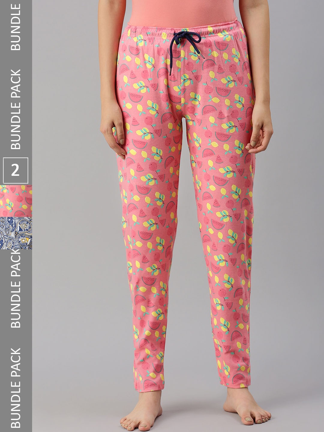 

Kryptic Women Pack of 2 Printed Pure Cotton Lounge Pants, Peach