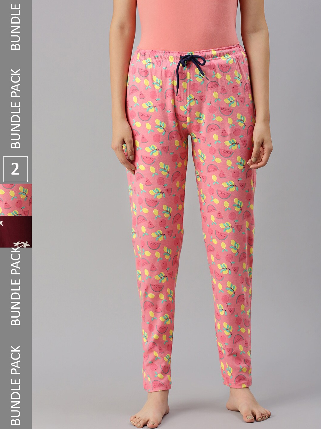 

Kryptic Women Pack Of 2 Printed Pure Cotton Lounge Pants, Coral
