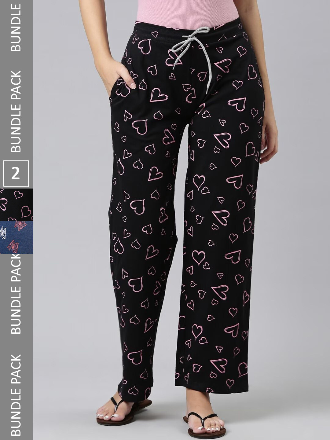 

Kryptic Women Pack Of 2 Printed Pure Cotton Lounge Pants, Black