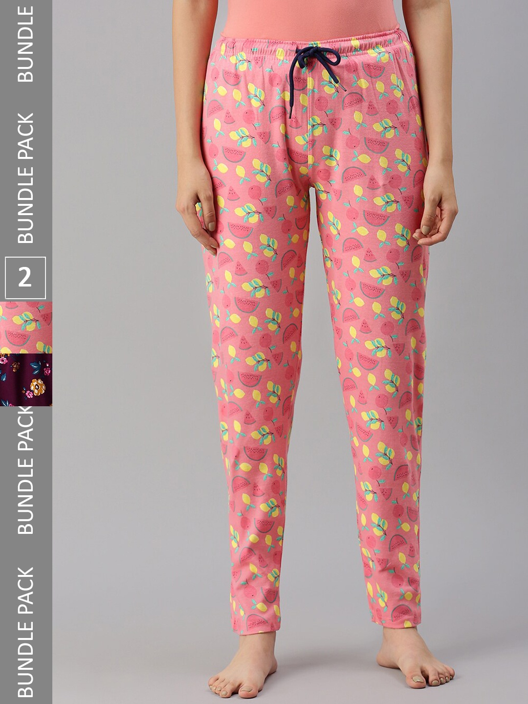 

Kryptic Women Pack Of 2 Printed Pure Cotton Lounge Pants, Pink