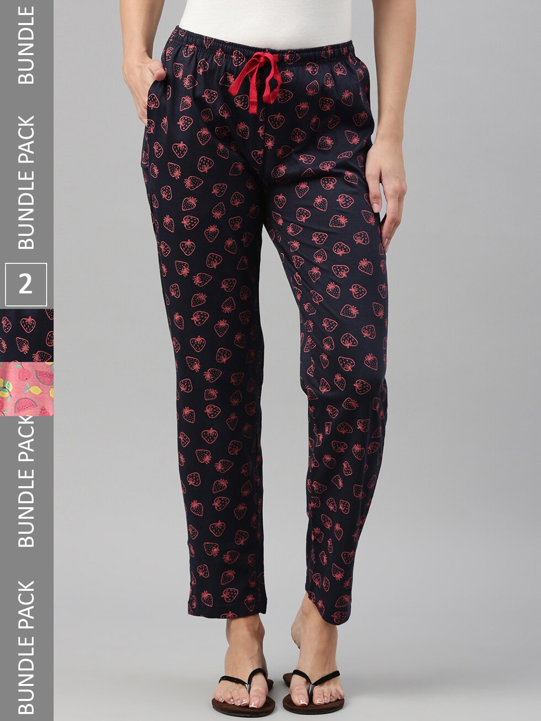 

Kryptic Women Pack Of 2 Printed Pure Cotton Lounge Pants, Pink