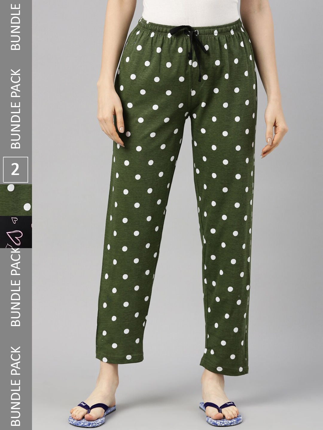 

Kryptic Women Pack Of 2 Printed Pure Cotton Lounge Pants, Black