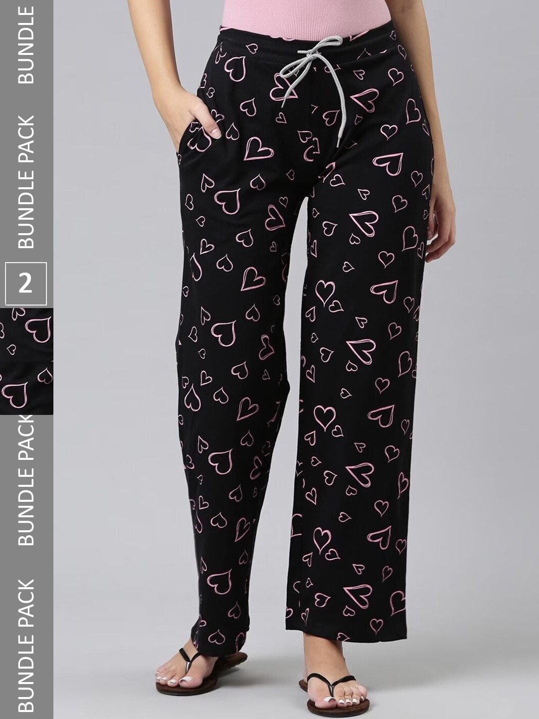 

Kryptic Women Pack Of 2 Printed Pure Cotton Lounge Pants, Black
