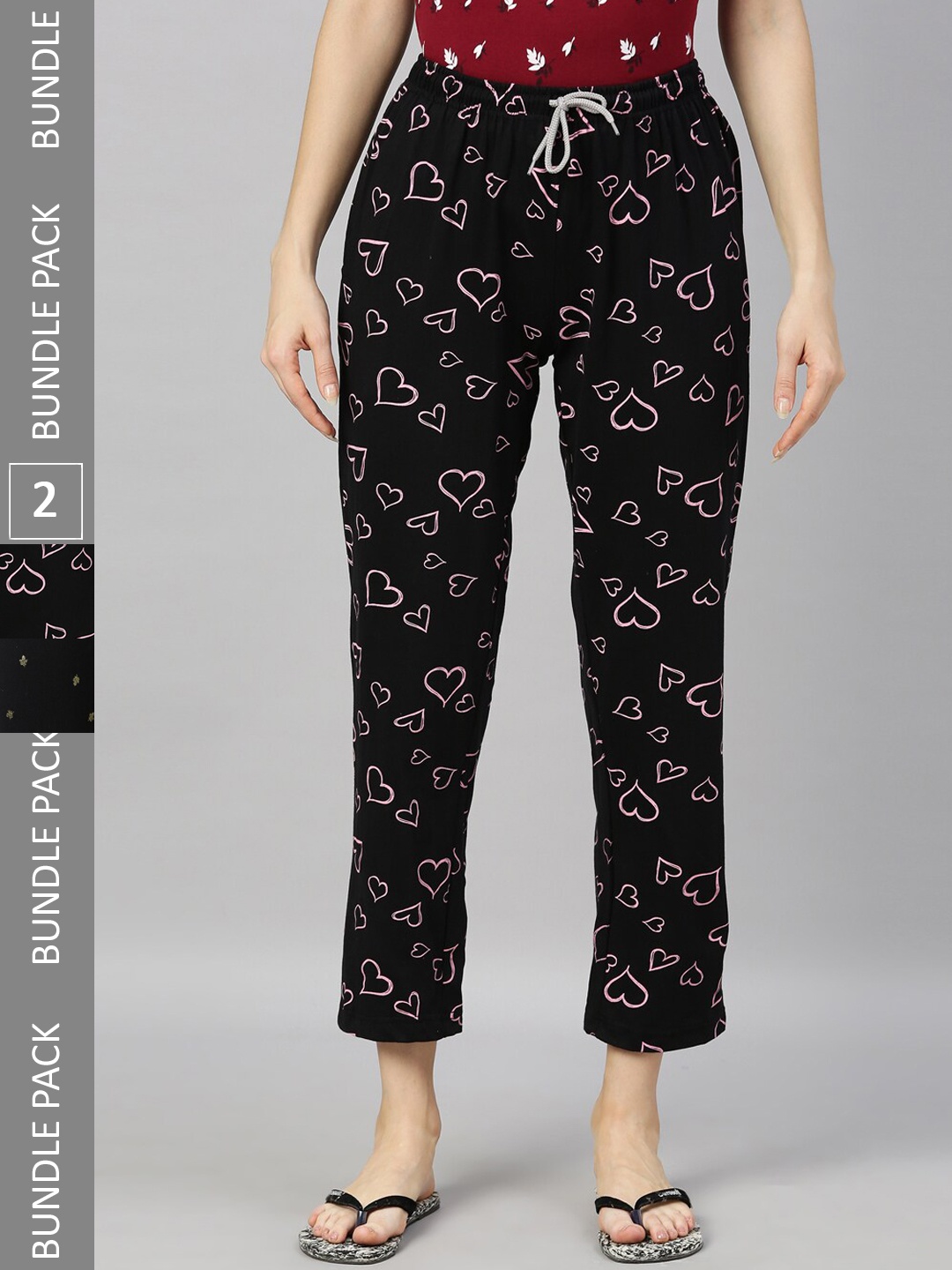 

Kryptic Women Pack Of 2 Printed Pure Cotton Lounge Pants, Black
