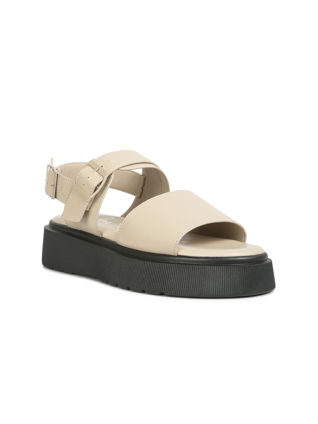 

London Rag Open Toe Flatform Heels With Buckle Detail, Beige