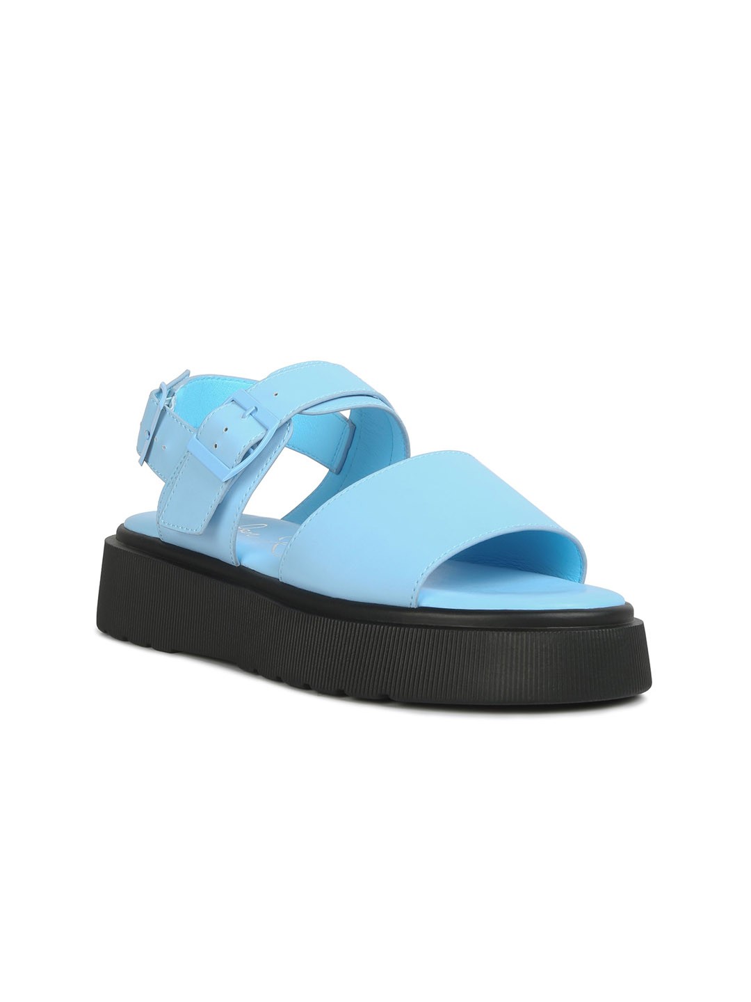 

London Rag Open Toe Buckle Platforms, Blue