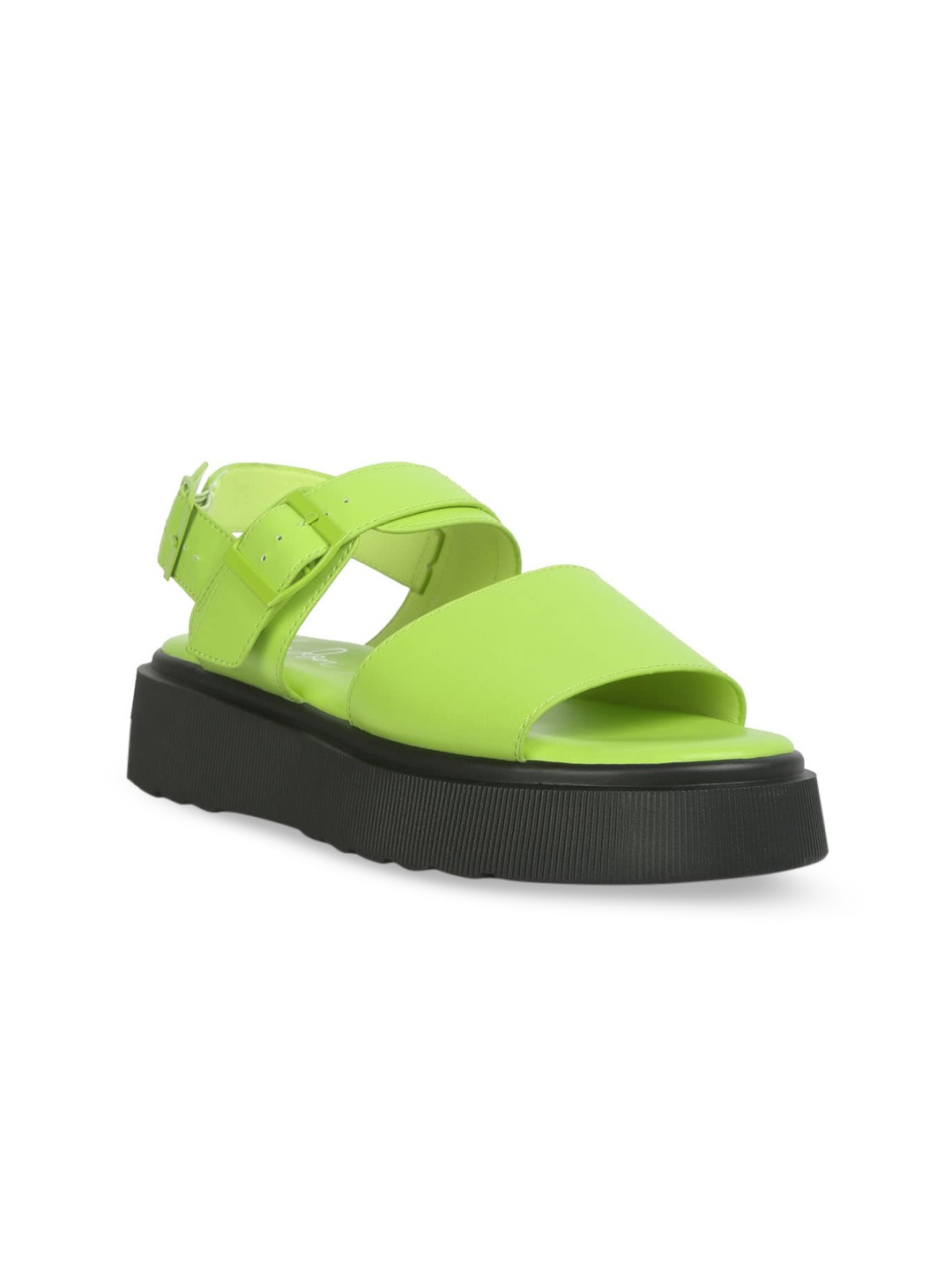 

London Rag Open Toe Flatform Heels With Buckle Detail, Lime green