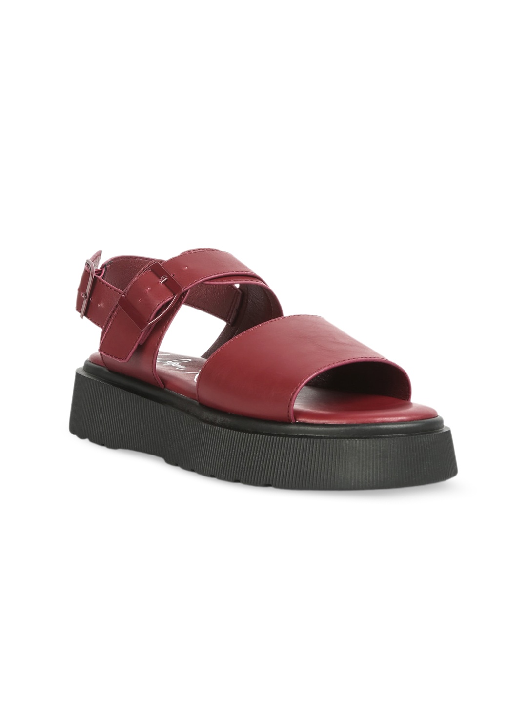 

London Rag Open Toe Flatform Heels, Burgundy