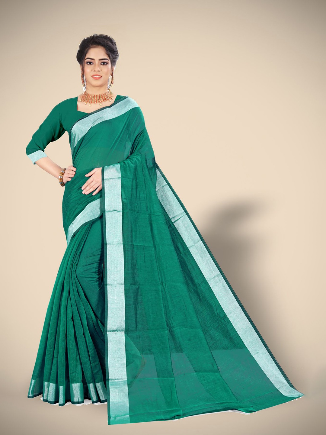

VAIRAGEE Zari Polycotton Saree, Green