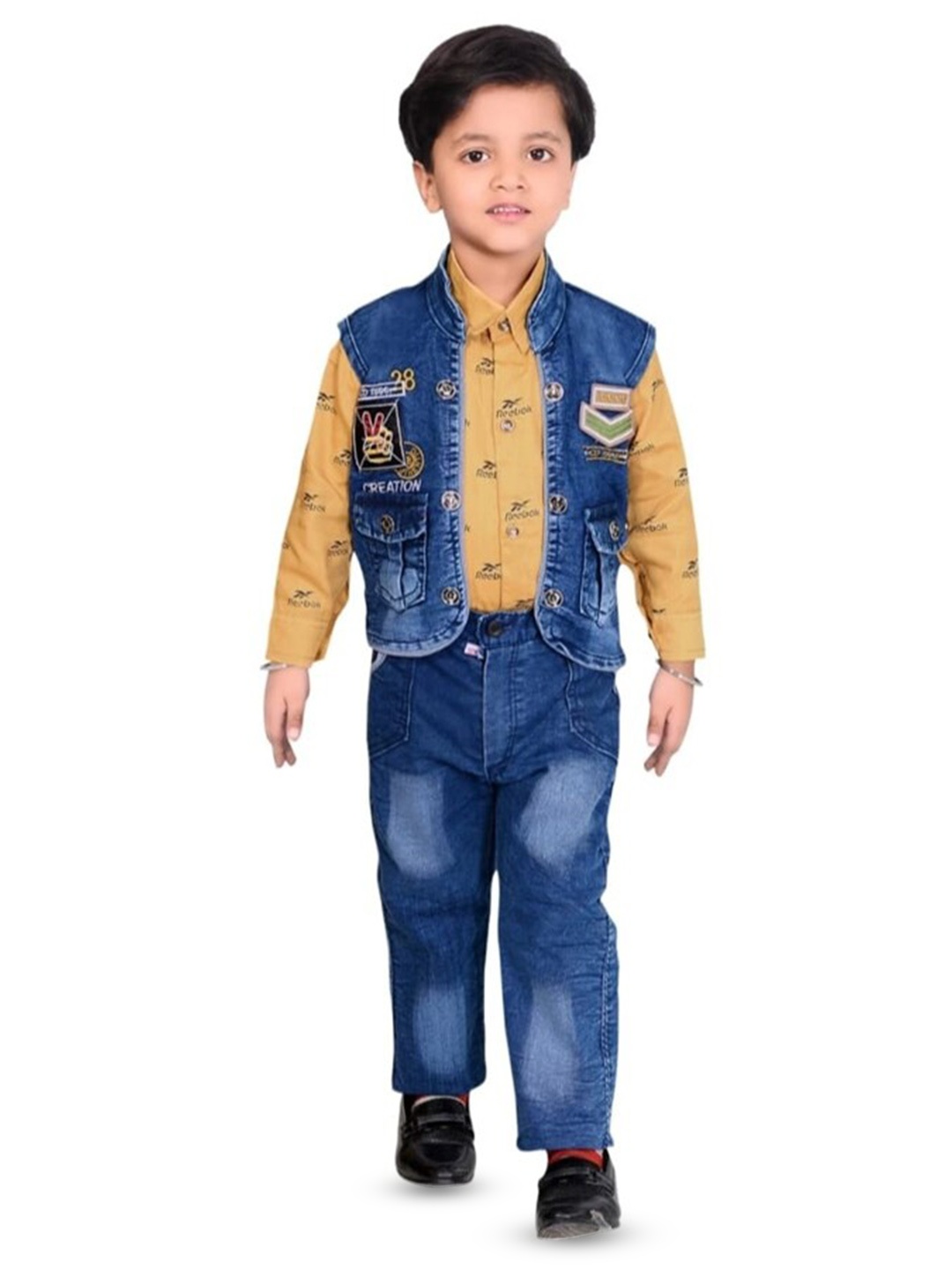 

KIDZAREA Boys Printed Shirt with Trousers & Jacket, Yellow