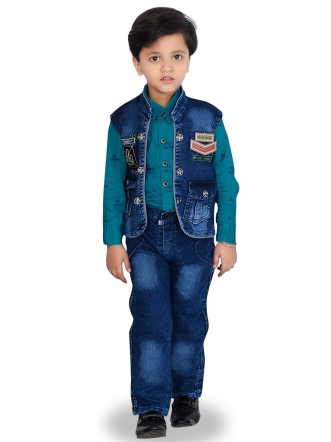 

KIDZAREA Boys Printed Shirt with Trousers & Waistcoat, Blue