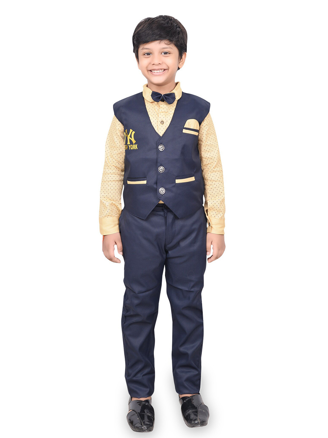 

KIDZAREA Boys Printed Shirt With Trousers & Waistcoat, Navy blue