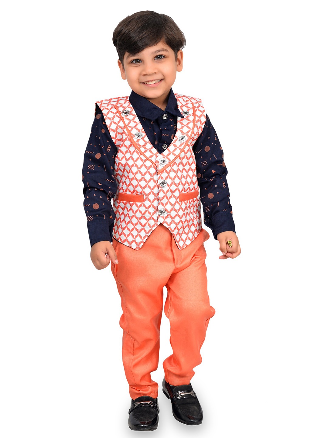 

KIDZAREA Boys Printed Shirt With Trousers & Waistcoat Set, Pink