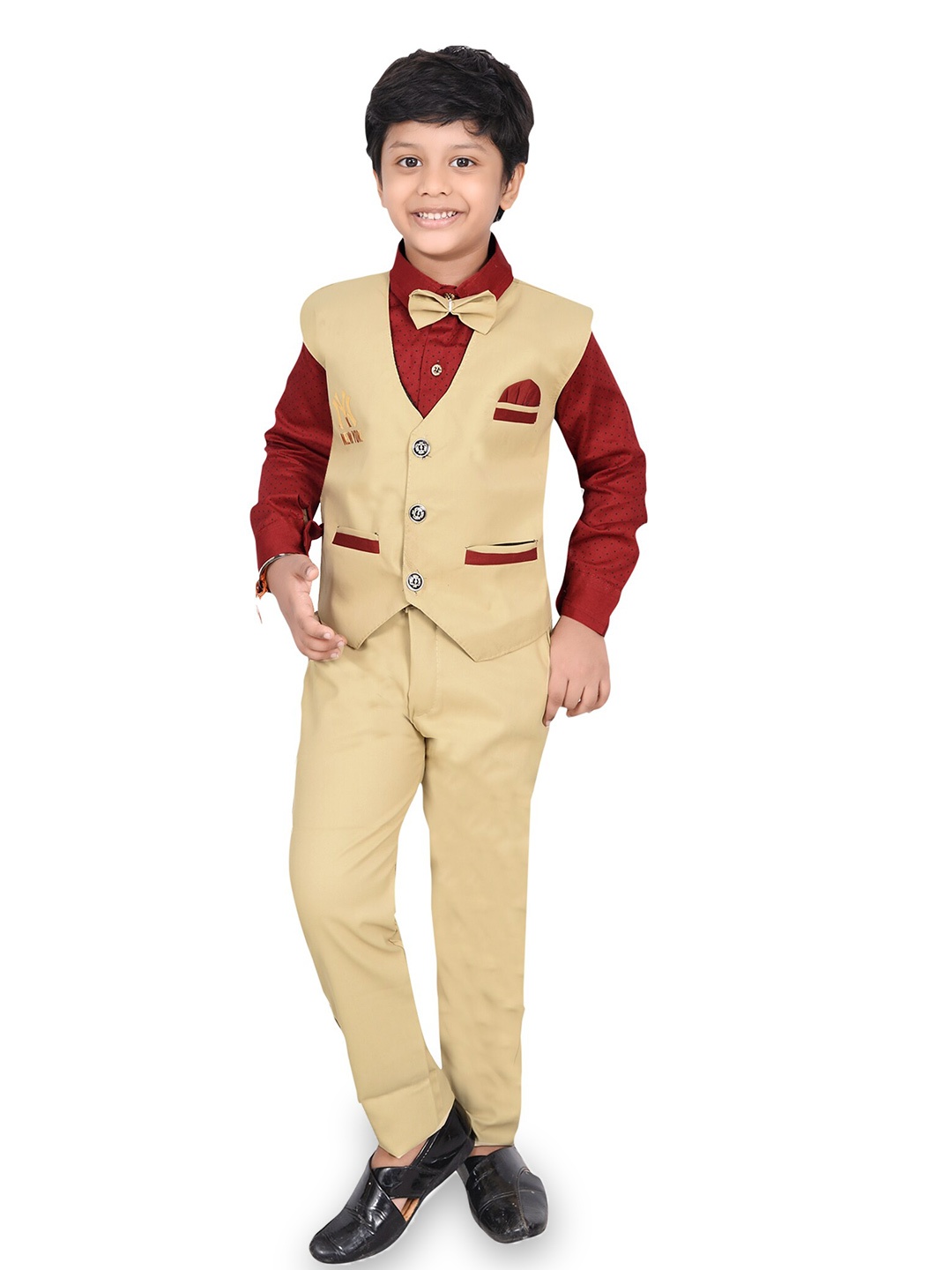 

KIDZAREA Boys Printed Shirt With Trousers & Waistcoat Set, Beige