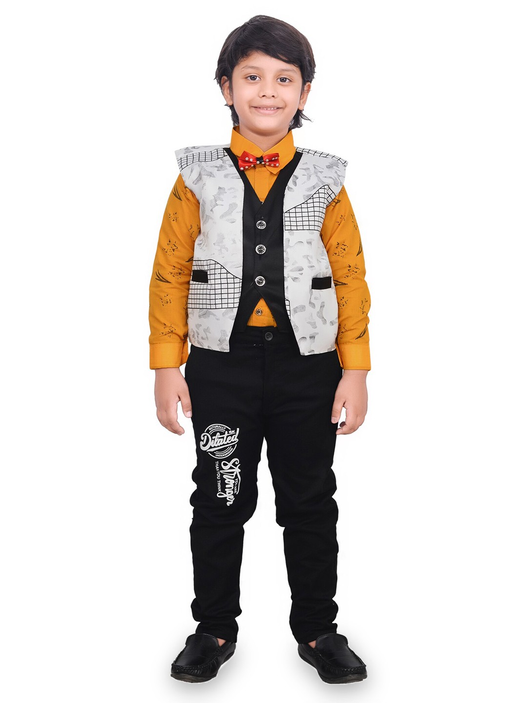 

KIDZAREA Boys Printed Shirt With Trousers & Waistcoat, Orange